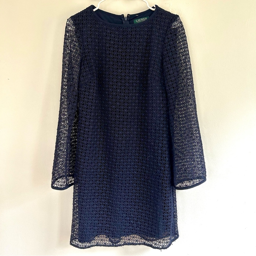 Lauren Ralph Lauren Navy Blue Lace Sheath Dress – Size 8